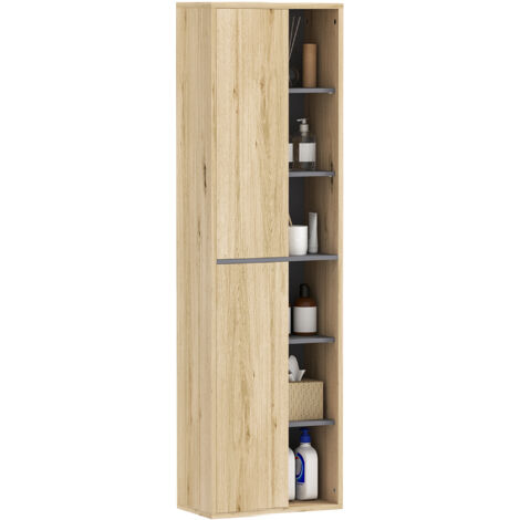 Colonne salle bain murale armoire compartiments ouverts 2 portes, 40x24x141,5 cm, naturel