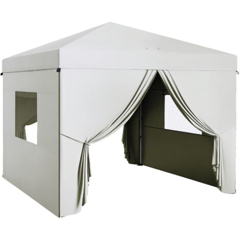 Tente pliante escamotable 3x3 m 4 rideaux latéraux 2 fenêtres maille hauteur réglable étanche anti-uv, blanc (1/5)