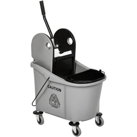 Seau serpillière avec roues, chariot nettoyage 36 L, essoreur pression, 2 seaux séparés, 54x41x91,5 cm, gris (1/5)