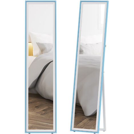 Miroir debout corps entier cadre MDF, mural rectangulaire double usage, 37x4x157 cm, blanc/bleu (1/5)