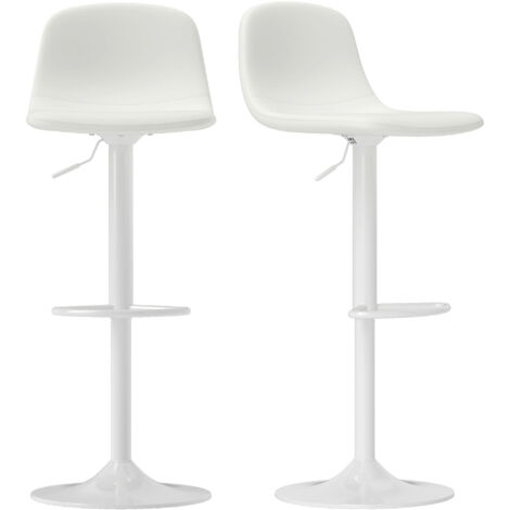Lot 2 tabourets hauts réglables 360° dossier repose-pieds cuisine/bar/salle à manger, 40,5x44x84-104 cm, blanc (1/5)