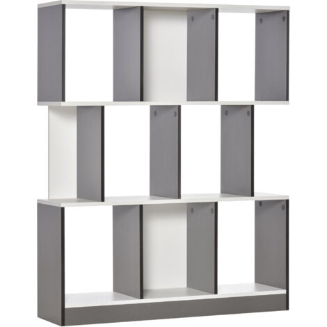 Bibliothèque 8 étagères salon chambre bois moderne, 100x27x124 cm, gris foncé (1/5)
