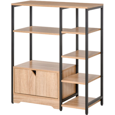 Bibliothèque étagères ouvertes + double porte cadre métal, 80x35x97 cm, naturelle (1/5)