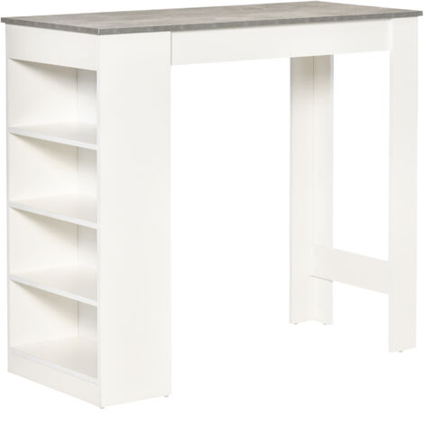 Table bar cuisine type bistrot haut étagère 4 niveaux style moderne, 115x50x102,7 cm, blanc/gris (1/5)