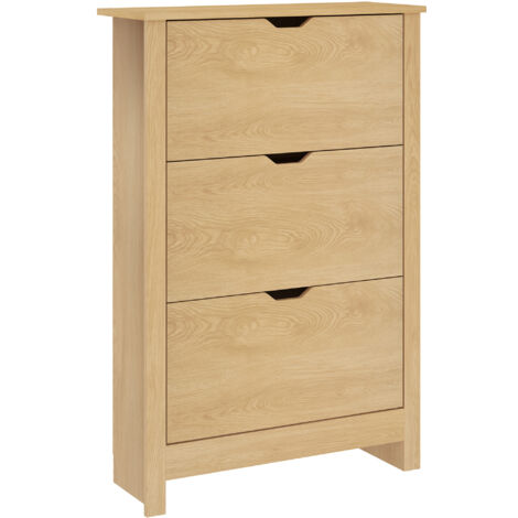 Armoire chaussures fine 18 paires 3 tiroirs 2 étagères réglables amovibles, 72x26x112 cm, naturelle (1/5)