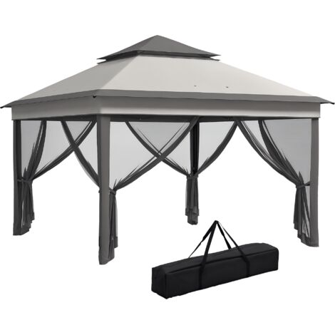 Kiosque moustiquaires ajustable 3 niveaux acier tissu Oxford 326x326x272 cm gris argent gris foncé (1/5)