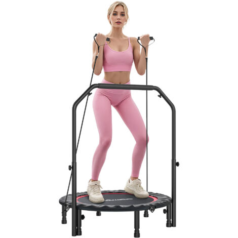 Trampoline pliant Ø102 cm poignée réglable, cadre acier jambes entraînement, rouge/noir (1/5)