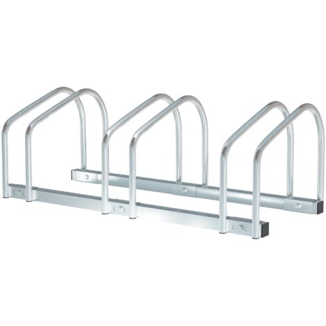 Porte-vélos sol mur 3 vélos acier roues jusqu'à 55 mm 70,5x33x27 cm argenté (1/5)