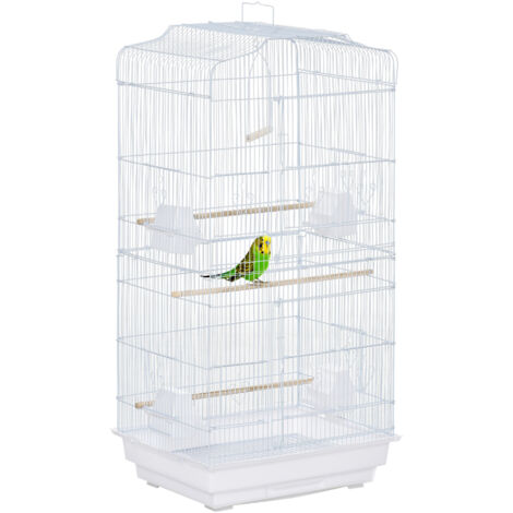 Cage oiseaux volière mangeoires perchoirs plateau excrément amovible canaris perruches perroquets 46,5x35,5x92 cm blanc