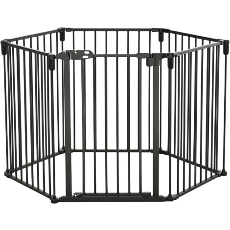 Porte sécurité rabattable 6 sections barrière acier chiens verrouillage fermeture automatique noir (1/5)