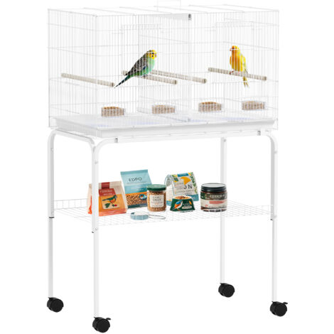 Cage oiseaux séparateur mangeoires plateau amovible support canaris/perruches, 76x46x46/116 cm, blanc (1/5)