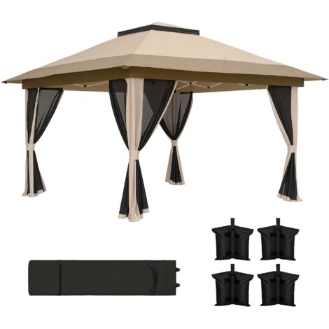 Gazebo pliant 3,6x3,6 m laits mesh upf50+ sac hauteur réglable roues sacs sable, beige (1/5)