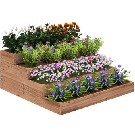 Plate bande surélevée extérieure 4 niveaux jardinière balcon fond ouvert couverture tissu sapin plantes fleurs légumes 113 x 113 x 46 cm café noir (1/5)