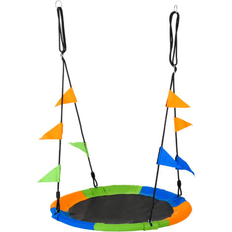 Nid balançoire jardin Ø100x120-180 cm, hauteur réglable, cordes, charge 80 kg, multicolore (1/5)