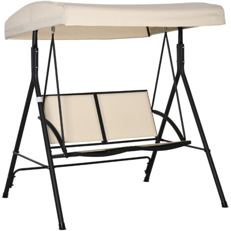 Balançoire 2 places cadre acier textilene toit ajustable extérieur, 140x118x162 cm, beige (1/5)
