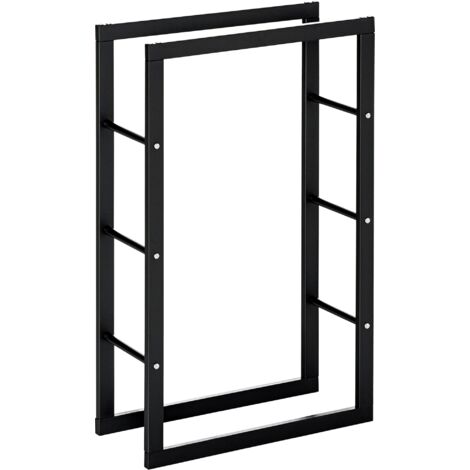 Porte-bois intérieur vertical capacité max 100 kg abri bois métallique extérieur intérieur 60x25x100 cm noir (1/5)