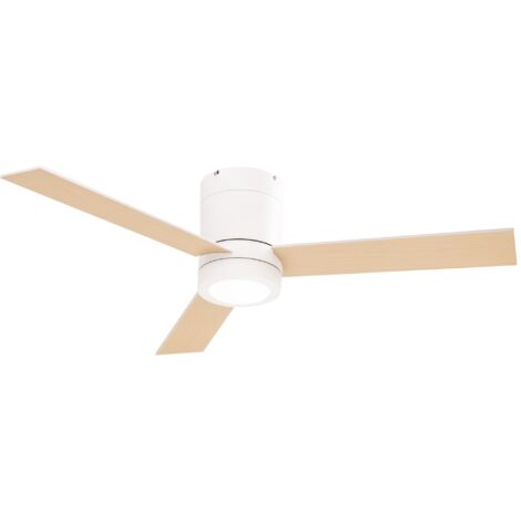 Ventilateur plafond blanc, 48W, LED, 3 vitesses, 3 pales bois, Ø112x25 cm. Clim. (1/5)