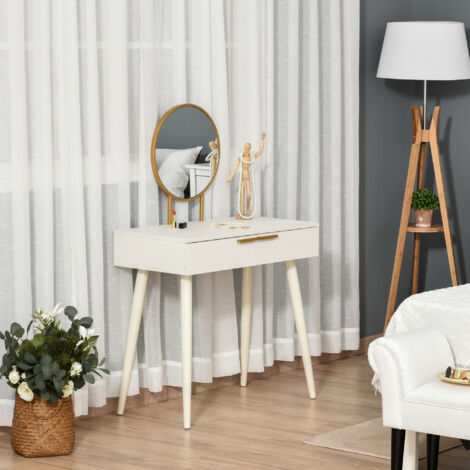 Coiffeuse avec miroir rond Table maquillage avec 2 tiroirs Style moderne pour armoire de chambre 80x40x123 cm Blanc (1/5)