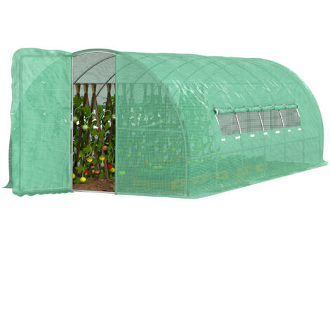 Serre Tunnel, Porte et 8 Fenêtres, PE et Métal Galvanisé, 600 x 300 x 200 cm (1/5)
