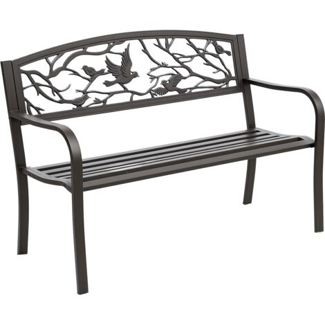 Banc jardin accoudoirs, dossier image oiseau, charge 240 kg, terrasse, 127x60x85 cm, marron (1/5)