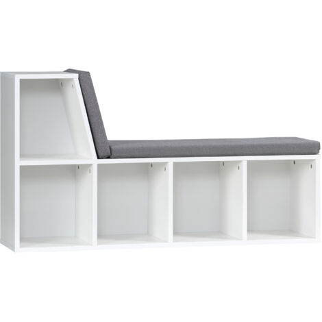 Bibliothèque banc 2 en 1 avec 5 compartiments rangement et 2 coussins, 108x30x60 cm, blanc gris (1/5)