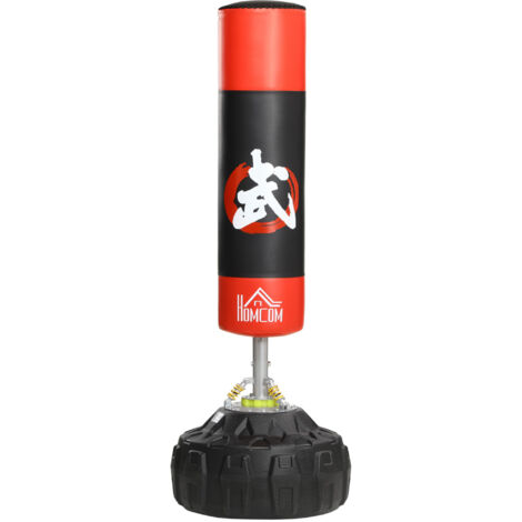 Sac boxe sol adultes 180 cm 10 ventouses kickboxing entraînement muay thaï MMA salle sport domicile noir rouge