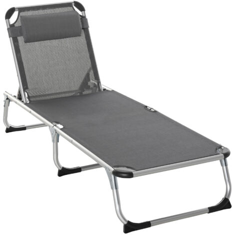 Chaise plage pliante appui-tête dossier réglable aluminium 60x165x76 cm gris (1/5)