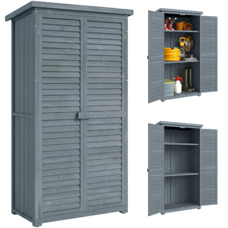 Armoire extérieure bois 2 portes persiennes étagères intérieures 87x46,5x160 cm gris (1/5)