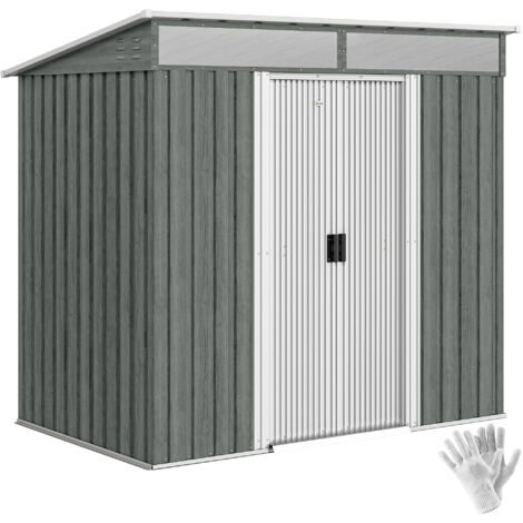 Abri de jardin avec portes coulissantes et sol en acier, 195x122x181,5 cm, Gris / argent (1/5)