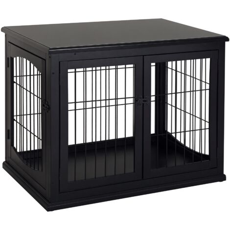 Boîte transport chiens MDF fer bois 58,5x81x66 cm noir