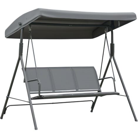 Balançoire jardin 3 places toit pare-soleil réglable dossier respirant cadre acier terrasse/balcon extérieur, 175x118x159 cm, gris (1/5)