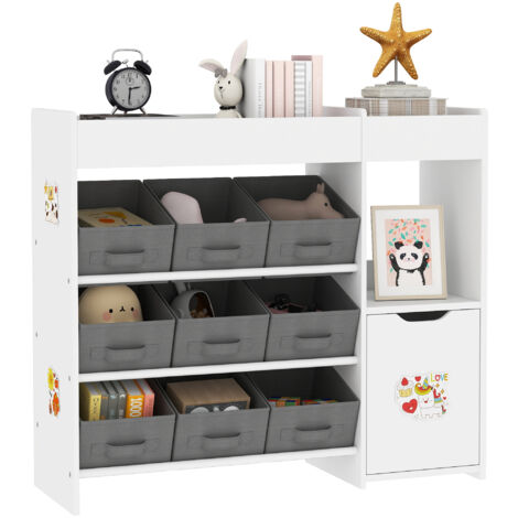 Organisateur enfants compartiments 9 paniers amovibles feuilles autocollants, 92x30x80 cm, blanc (1/5)