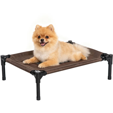 Lit surélevé chien portable zone maille respirante/tissu Oxford, int/ext, 61x46x18 cm, marron (1/5)