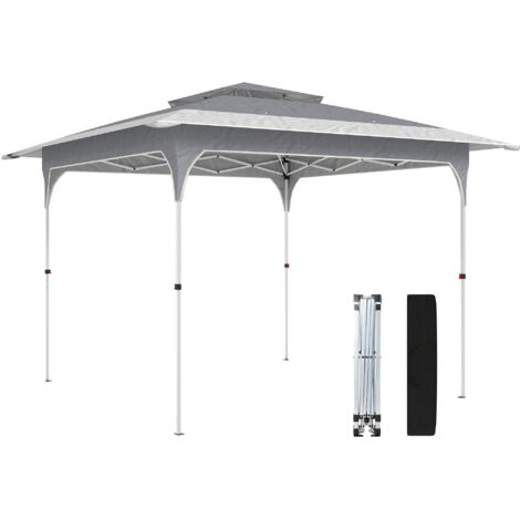 Tente pliante 3,5x3,5 m pop-up hauteur réglable 3 niveaux double toit fermeture centrale upf50+ sac, gris (1/5)