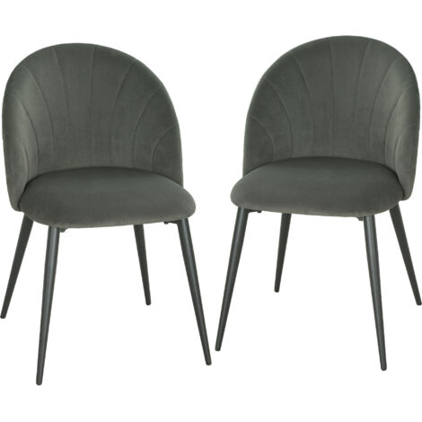 Lot 2 fauteuils salle à manger rembourrés dossier coquillage velours, 52x55x79 cm, gris (1/5)