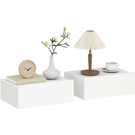 Lot 2 tables chevet murales flottantes 1 tiroir chambre, 40x30x15 cm, blanc (1/5)