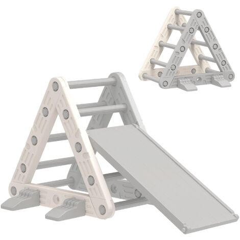 Triangle escalade enfant 18-48 mois avec glissade et rampe, 130x80x69 cm, gris/blanc (1/5)