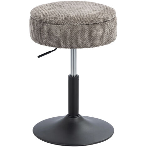 Tabouret bar rangement hauteur réglable pivotant rond rembourré chenille, grise (1/5)