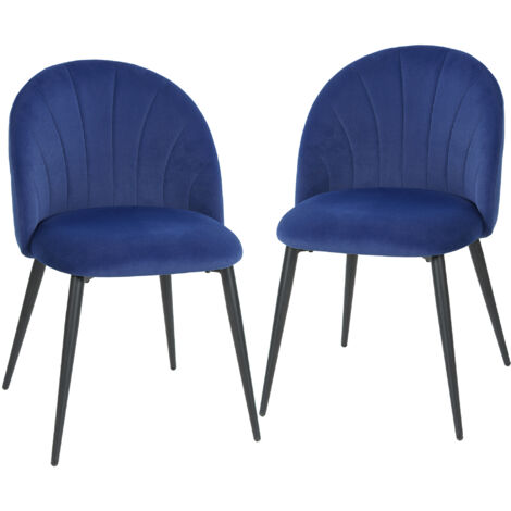 Lot 2 fauteuils salle à manger rembourrés dossier coquillage velours, 52x55x79 cm, bleu (1/5)