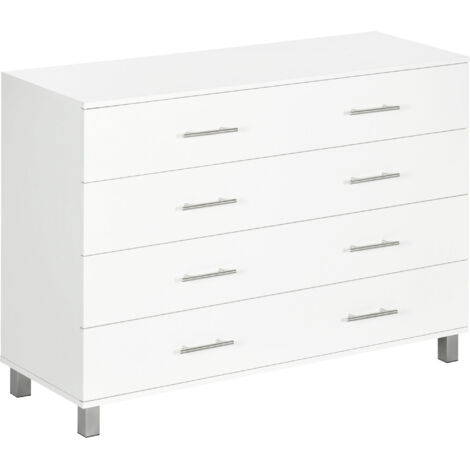 Commode 4 Tiroirs, Poignées Métal, Blanc (1/5)