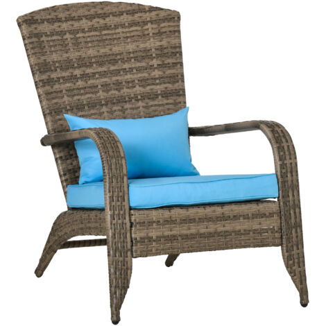 Chaise jardin Adirondack accoudoirs rotin acier 64x80x90 cm marron bleu (1/5)