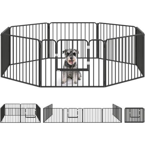 Boîte chiens moyenne petite 8 panneaux modulaires intérieur extérieur barrière acier 9 chevilles 164x164x60 cm noire (1/5)