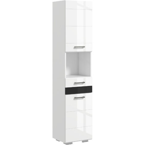 Colonne salle bain MDF étagère ouverte tiroir armoire fermée 37x32,5x170 cm blanc (1/5)