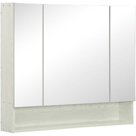 Armoire salle bain miroir 3 portes étagère compartiment réglables, 90x15x75 cm, blanc (1/5)