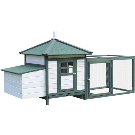 Poulailler jardin préfabriqué bois 196x76x97 cm blanc vert (1/5)
