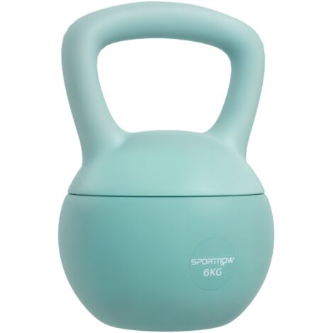 Kettlebell 6 kg, sable métallique, poignée antidérapante, entraînement maison, 19x19x28 cm, vert (1/5)