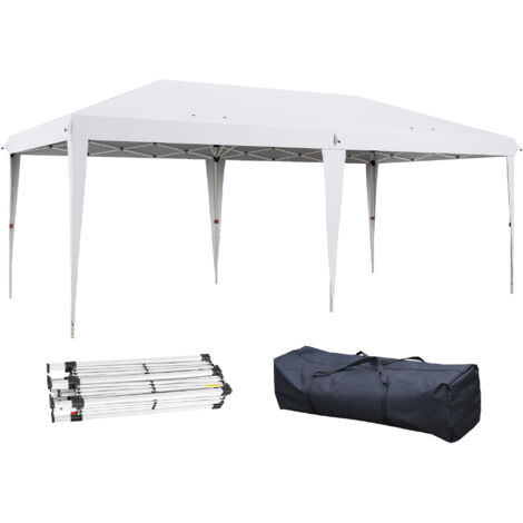 Tente pliante 6x3 m 3 niveaux sac transport anti-uv hauteur réglable cadre acier, blanc (1/5)