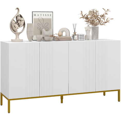 Buffet moderne, 4 portes, étagères, fermeture douce, blanc/or (1/5)