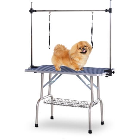 Table de toilettage pour animaux Table pliante avec étagère de rangement Structure en acier Hauteur réglable 107x60x170 cm (1/5)