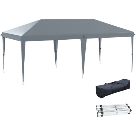 Tente pliante 6x3 m hauteur réglable 3 niveaux auvent anti-uv sac transport, gris clair (1/5)